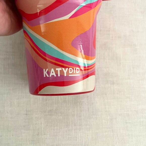 Katydid Large 40 oz Insulated Tumbler Mug w/ Handle Straw Groovy Swirles Design - Picture 3 of 8
